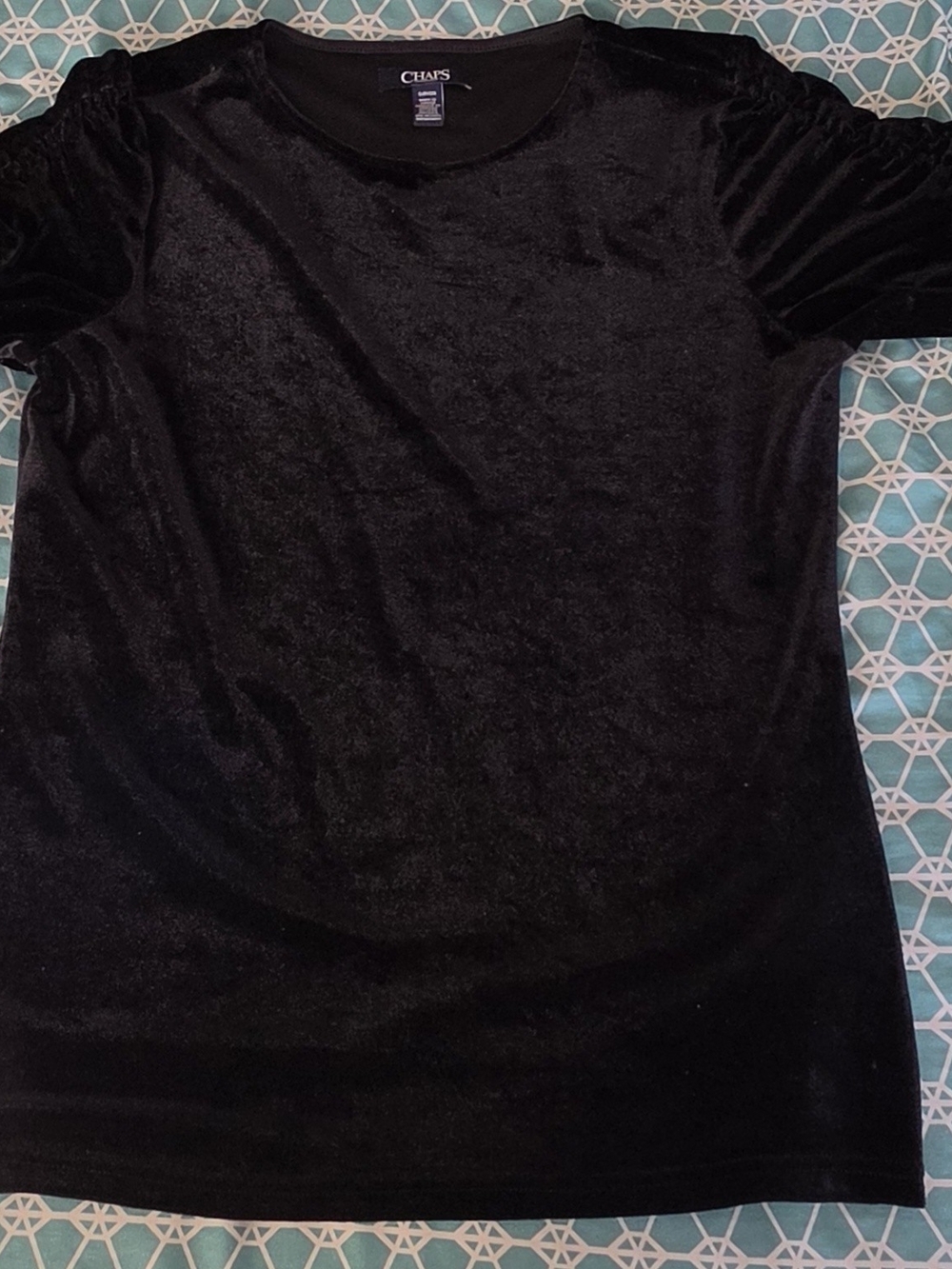Chaps Black Velvet Short Sleeve Crew Neck Top